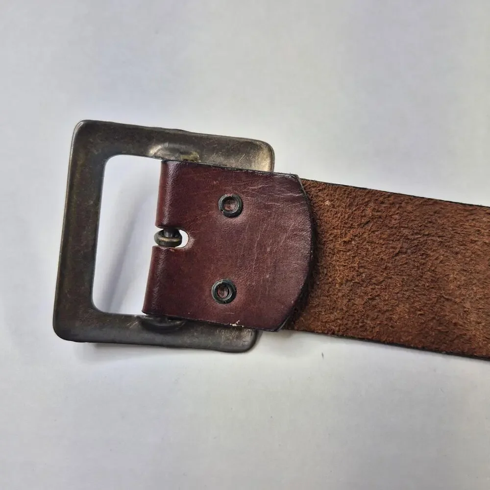 Leather Belt Mens Size 34 Brown Oil Tanned Harness Work Adjustable Buckle